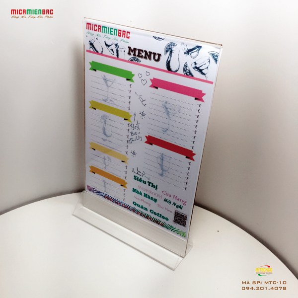 Bảng menu mica để bàn tại Hà Nội